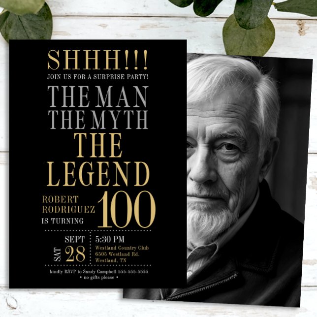 Invitación The Man The Myth The Legend Surprise 100 Birthday (Subido por el creador)