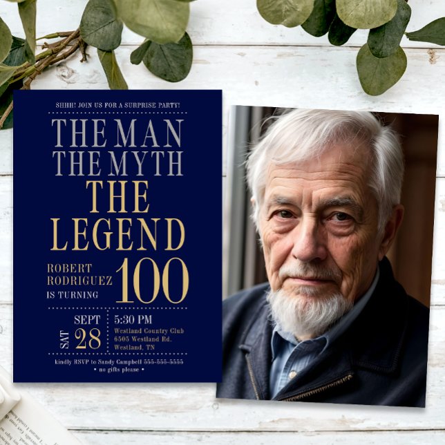 Invitación The Man The Myth The Legend Surprise 100 Birthday  (Subido por el creador)