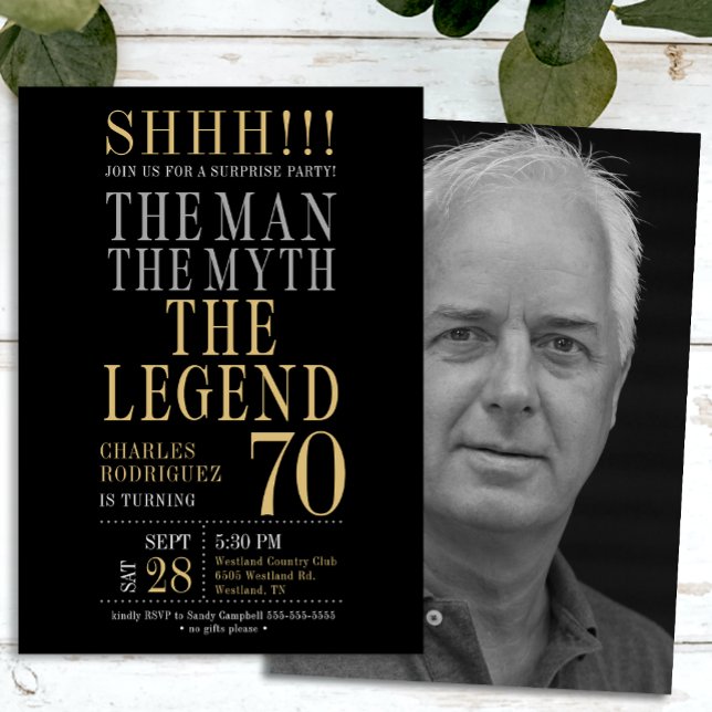 Invitación The Man The Myth The Legend Surprise 70th Birthday (Subido por el creador)