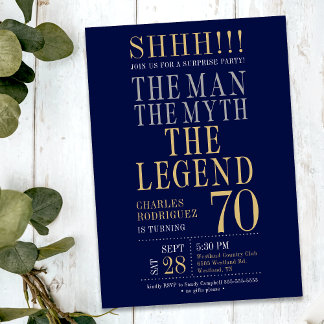 Invitación The Man The Myth The Legend Surprise 70th Birthday