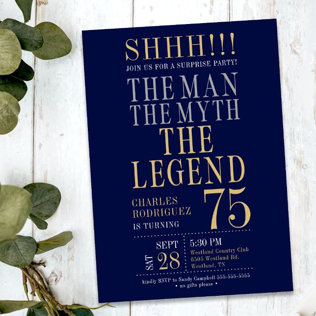 Invitación The Man The Myth The Legend Surprise 75th Birthday (Subido por el creador)