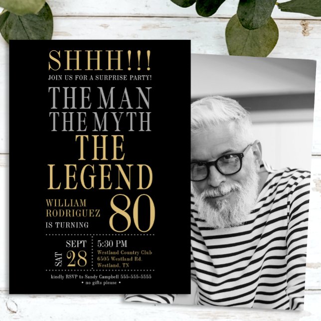 Invitación The Man The Myth The Legend Surprise 80th Birthday (Subido por el creador)