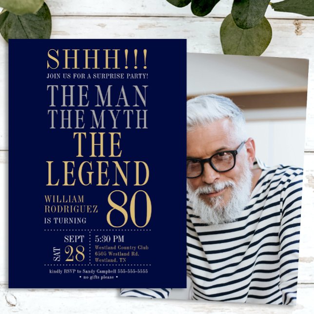 Invitación The Man The Myth The Legend Surprise 80th Birthday (Subido por el creador)