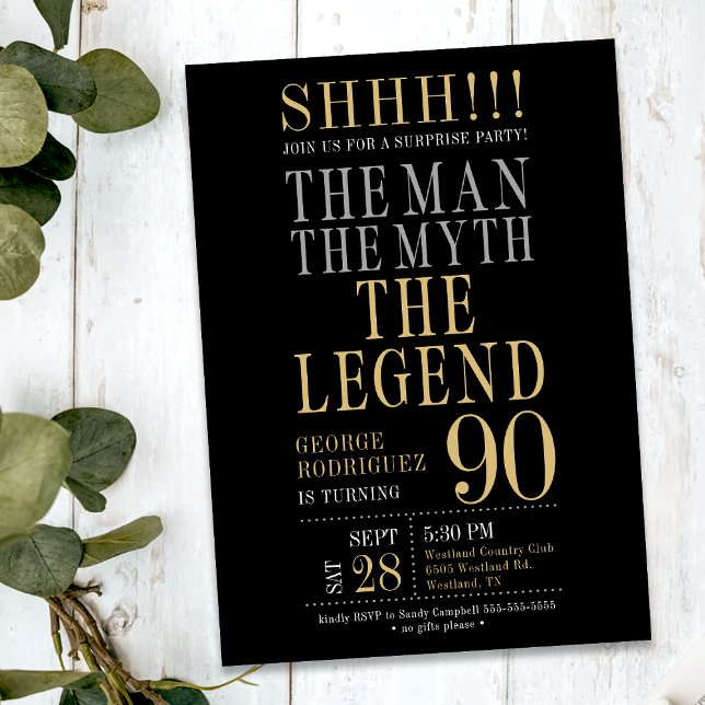Invitación The Man The Myth The Legend Surprise 90th Birthday (Subido por el creador)