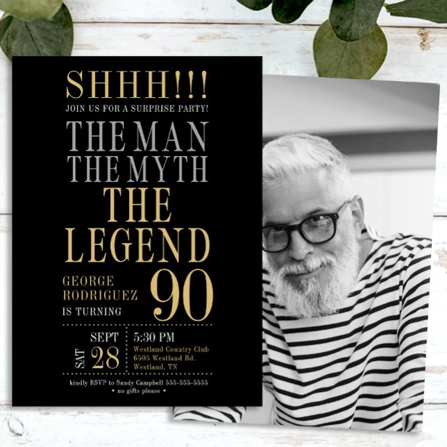 Invitación The Man The Myth The Legend Surprise 90th Birthday (Subido por el creador)