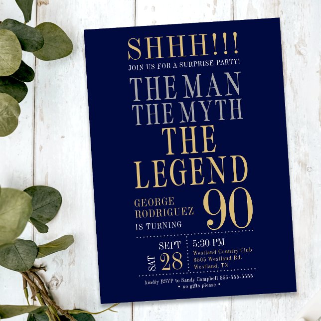 Invitación The Man The Myth The Legend Surprise 90th Birthday (Subido por el creador)