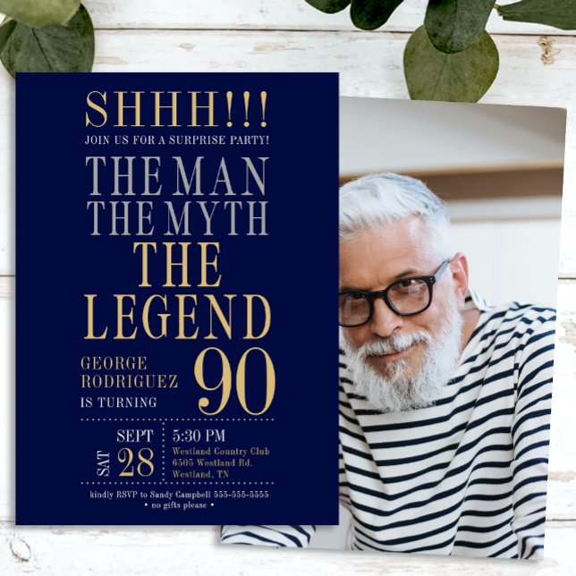 Invitación The Man The Myth The Legend Surprise 90th Birthday (Subido por el creador)