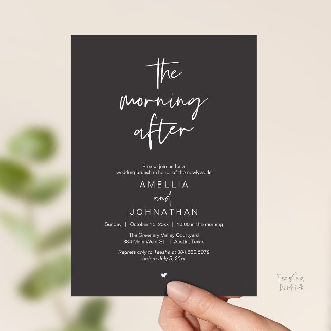 Invitación The morning after, Modern Post Wedding Brunch (The morning after, Modern Post Wedding Brunch celebration  Invitation card in charcoal grey)