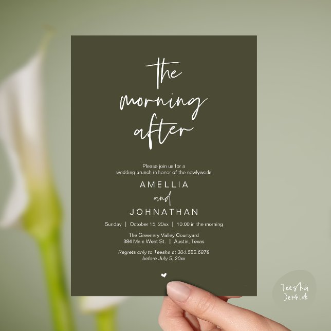 Invitación The morning after, Modern Post Wedding Brunch (The morning after, Modern Post Wedding Brunch celebration  Invitation card in olive green)