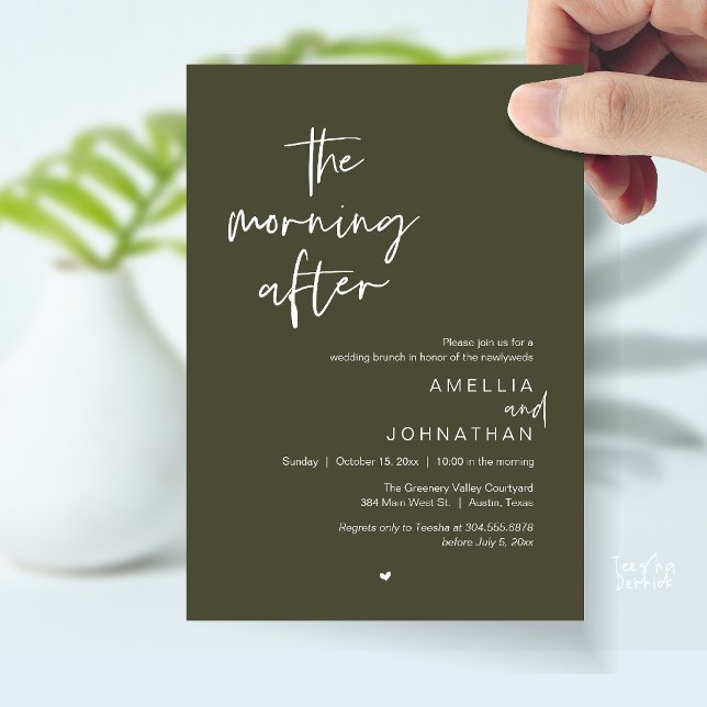 Invitación The morning after, Modern Post Wedding Brunch (The morning after, Modern Post Wedding Brunch celebration  Invitation card in olive green)