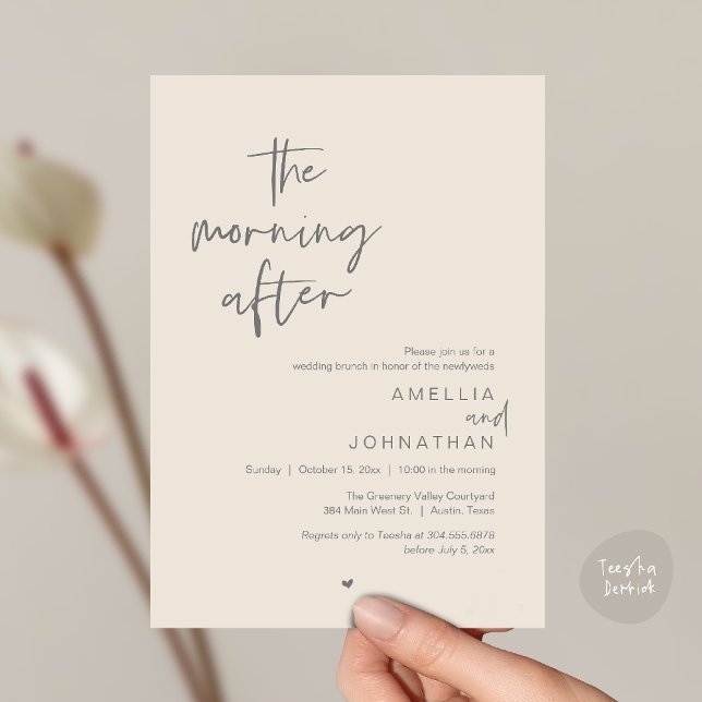 Invitación The morning after, Modern Post Wedding Brunch (The morning after, Modern Post Wedding Brunch celebration  Invitation card in cream grey)