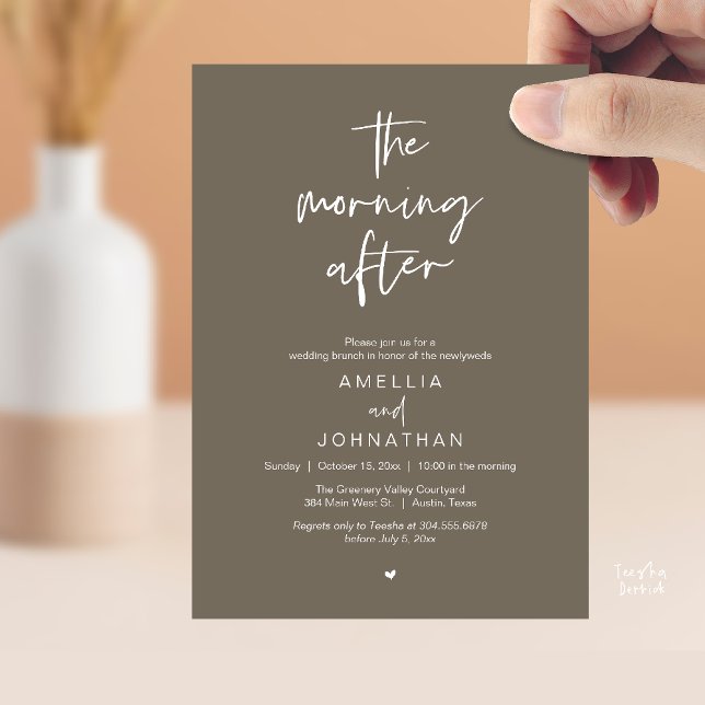 Invitación The morning after, Modern Post Wedding Brunch (The morning after, Modern Post Wedding Brunch celebration  Invitation card in taupe brown)