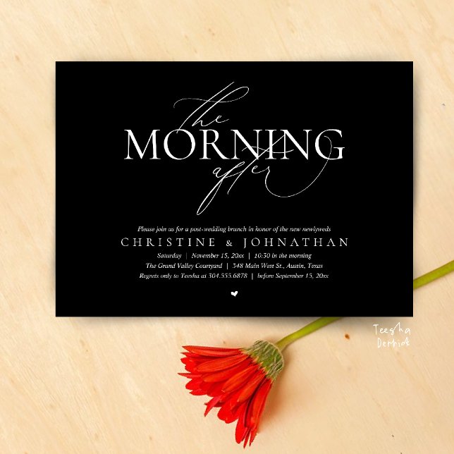 Invitación The Morning After, Post Wedding Brunch Elopement (The Morning After, Post Wedding Brunch Elopement Invitation Card in warm contemporary Black White)