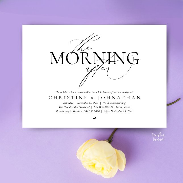Invitación The Morning After, Post Wedding Brunch Elopement (The Morning After, Post Wedding Brunch Elopement Invitation Card in warm contemporary Black White)