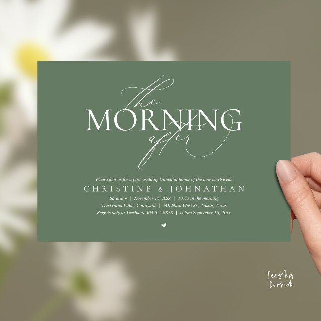 Invitación The Morning After, Post Wedding Brunch Elopement (The Morning After, Post Wedding Brunch Elopement Invitation Card in warm contemporary sage green)