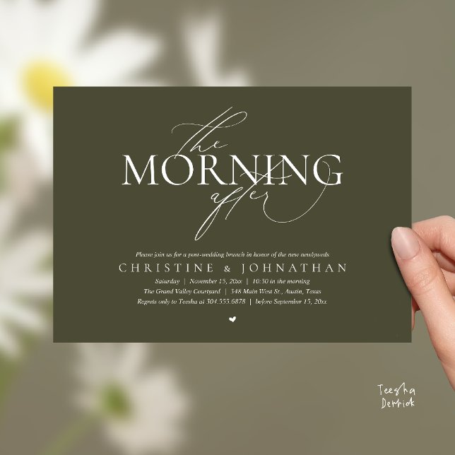 Invitación The Morning After, Post Wedding Brunch Elopement (The Morning After, Post Wedding Brunch Elopement Invitation Card in warm contemporary Olive Green)