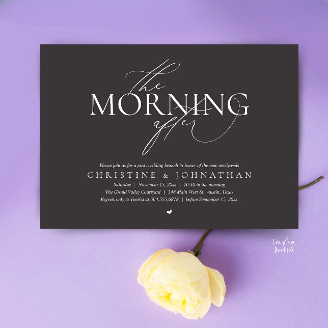 Invitación The Morning After, Post Wedding Brunch Elopement (The Morning After, Post Wedding Brunch Elopement Invitation Card in warm contemporary Charcoal Grey)