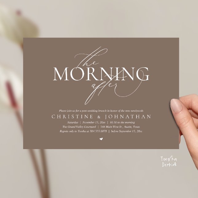 Invitación The Morning After, Post Wedding Brunch Elopement (The Morning After, Post Wedding Brunch Elopement Invitation Card in warm contemporary taupe brown)