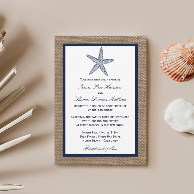 Invitación The Navy Starfish Burlap Beach Wedding Collection (Subido por el creador)