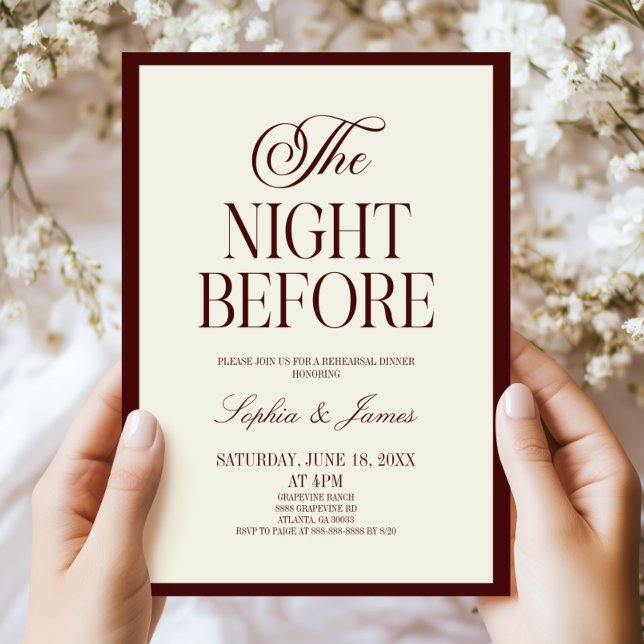 Invitación The Night Before Burgundy Wedding Rehearsal Dinner (Subido por el creador)