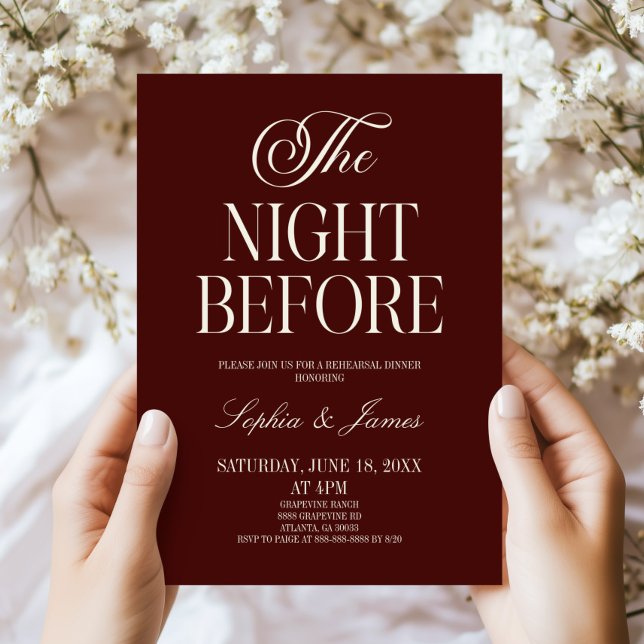 Invitación The Night Before Burgundy Wedding Rehearsal Dinner (Subido por el creador)