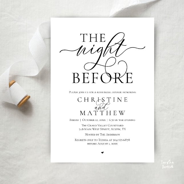 Invitación The Night Before, Classy Wedding Rehearsal Dinner (The Night Before, Classy Wedding Rehearsal Dinner Invitation Card in Black and White)