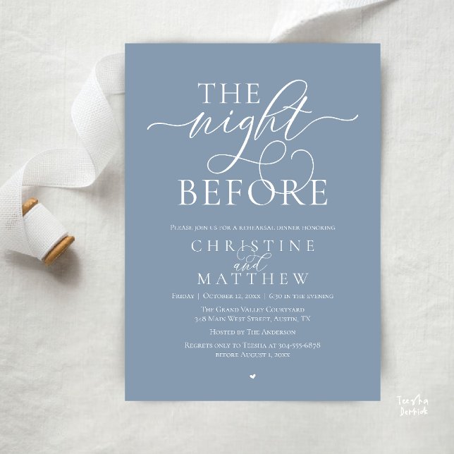 Invitación The Night Before, Classy Wedding Rehearsal Dinner (The Night Before, Classy Wedding Rehearsal Dinner Invitation Card in Dusty Blue)