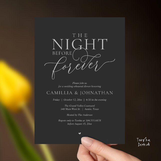Invitación “The Night Before Forever” Charcoal Gray Silver   (“The Night Before Forever” Charcoal Gray and silver Rehearsal Invitation Card)