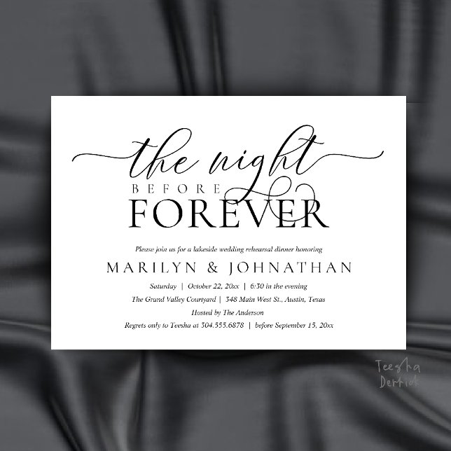 Invitación The Night Before Forever, Classy Rehearsal Dinner (The Night Before Forever, Classy Rehearsal Dinner Invitation Card in Black and White)