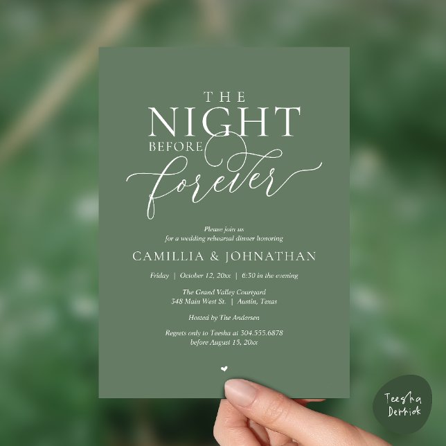 Invitación “The Night Before Forever” Sage Green Rehearsal (“The Night Before Forever” Sage Green Rehearsal Invitation Card)