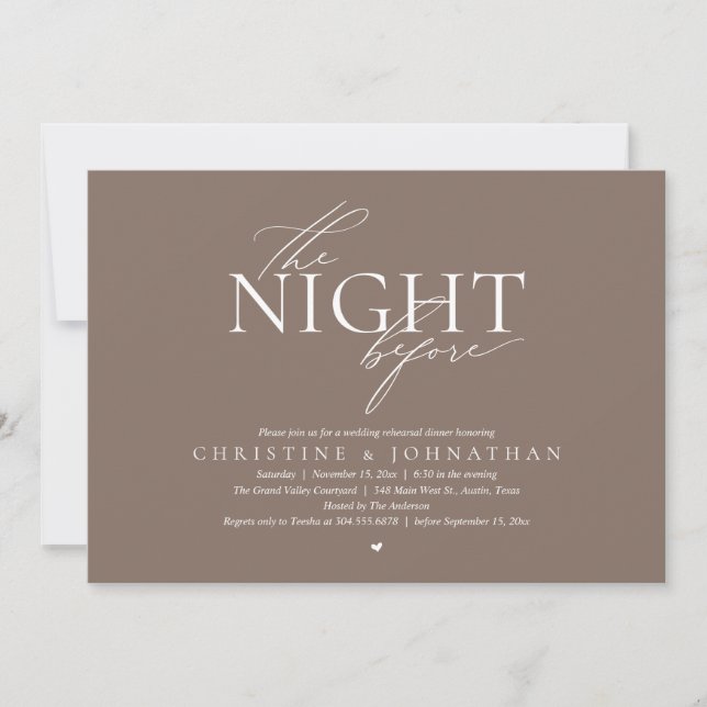 Invitación The Night Before, Modern Wedding Rehearsal Dinner  (Anverso)