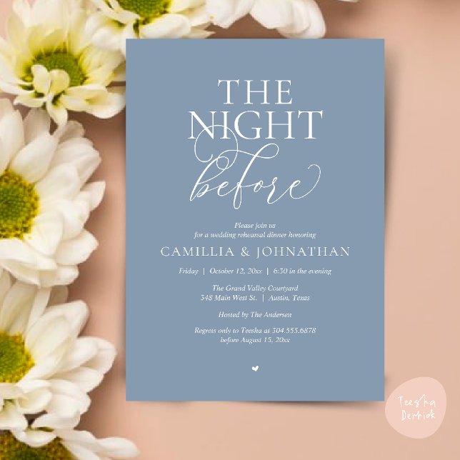 Invitación “The Night Before” Modern Wedding Rehearsal Dinner (“The Night Before” Modern Classy Rehearsal Dinner Reception Invitation Card Dusty Blue)