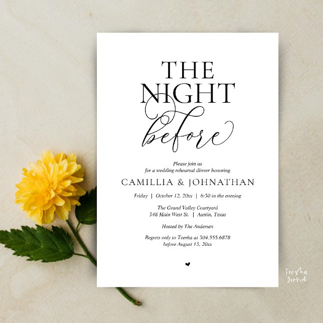 Invitación “The Night Before” Modern Wedding Rehearsal Dinner (“The Night Before” Modern Classy Rehearsal Dinner Reception Invitation Card Black White)