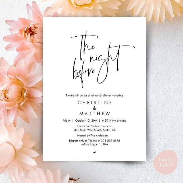Invitación The Night Before, Modern Wedding Rehearsal Dinner (The Night Before, Modern Wedding Rehearsal Dinner Invitation Card in Black White)