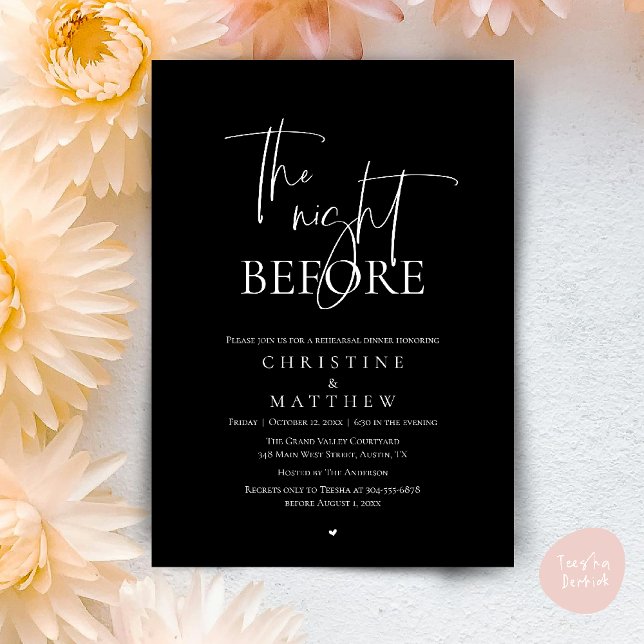 Invitación The Night Before, Modern Wedding Rehearsal Dinner (The Night Before, Modern Wedding Rehearsal Dinner Invitation Card in Black White)