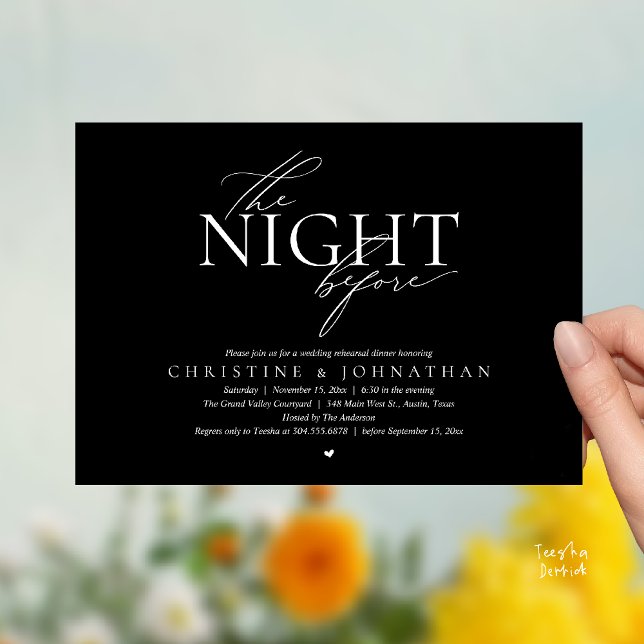 Invitación The Night Before, Modern Wedding Rehearsal Dinner  (The Night Before, Modern Wedding Rehearsal Dinner Invitation Card in Black White)