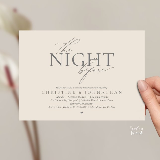 Invitación The Night Before, Modern Wedding Rehearsal Dinner  (The Night Before, Modern Wedding Rehearsal Dinner Invitation Card in Cream Grey)