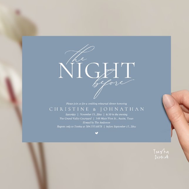 Invitación The Night Before, Modern Wedding Rehearsal Dinner  (The Night Before, Modern Wedding Rehearsal Dinner Invitation Card in Dusty Blue)
