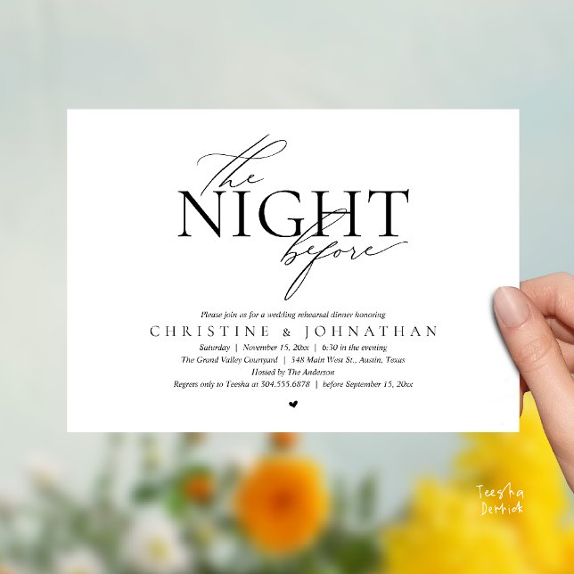 Invitación The Night Before, Modern Wedding Rehearsal Dinner  (The Night Before, Modern Wedding Rehearsal Dinner Invitation Card ion Black White)