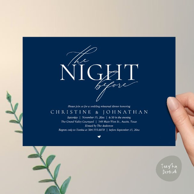 Invitación The Night Before, Modern Wedding Rehearsal Dinner  (The Night Before, Modern Wedding Rehearsal Dinner Invitation Card in Navy Blue)