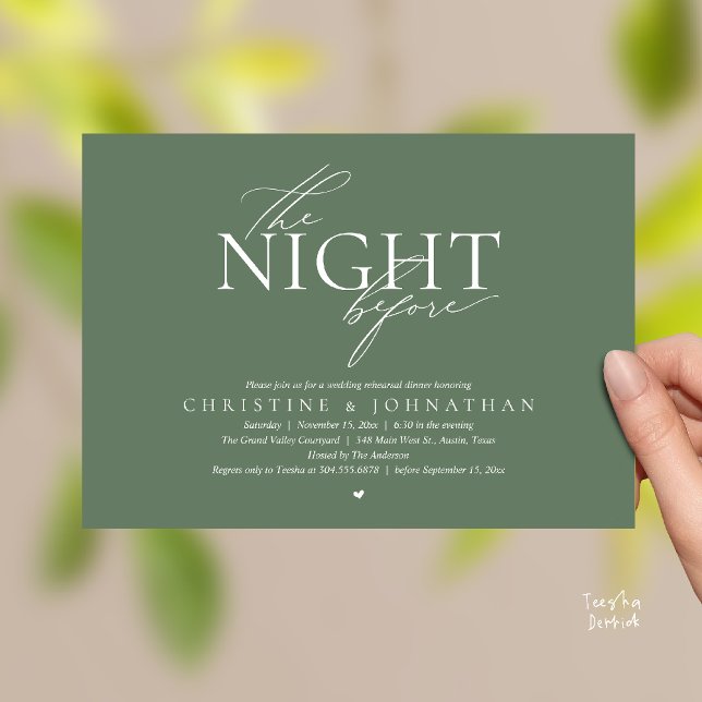 Invitación The Night Before, Modern Wedding Rehearsal Dinner  (The Night Before, Modern Wedding Rehearsal Dinner Invitation Card in Sage Green)