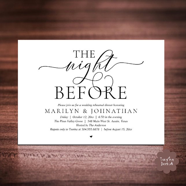 Invitación The Night Before, Modern Wedding Rehearsal Dinner (The Night Before, Modern Romantic Classy Wedding Rehearsal Dinner Invitation Card in black and white)