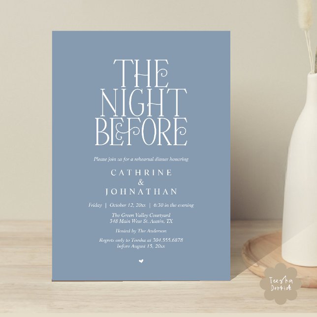 Invitación "The Night Before" Rehearsal Dinner Dusty Blue (Minimalist "The Night Before" Rehearsal Dinner Invitation Card in Dusty Blue)