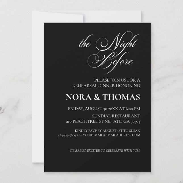Invitación The Night Before Rehearsal Dinner Invitation Black (Anverso)
