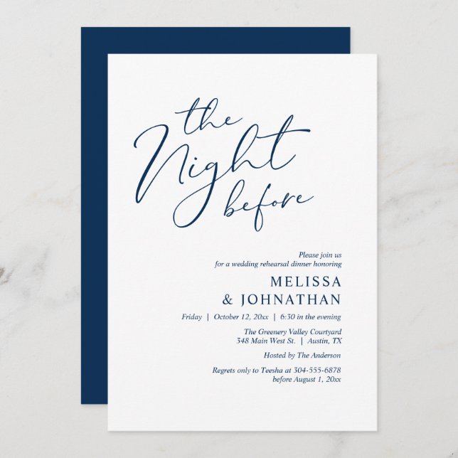 Invitación The Night Before Romantic Wedding Rehearsal Dinner (Anverso / Reverso)