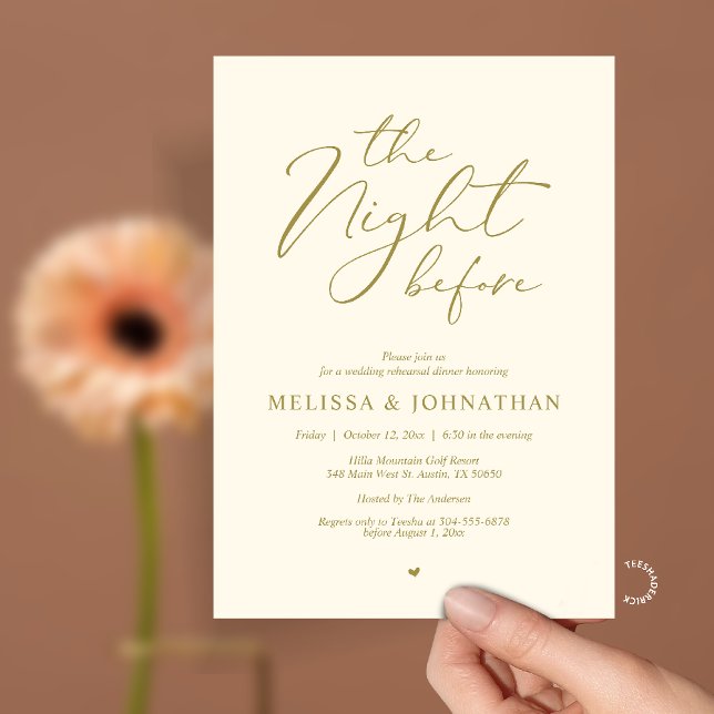 Invitación The Night Before Romantic Wedding Rehearsal Dinner (The Night Before Romantic Wedding Rehearsal Dinner Invitation card in yellow gold)