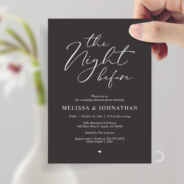 Invitación The Night Before Romantic Wedding Rehearsal Dinner (The Night Before Romantic Wedding Rehearsal Dinner Invitation card in Charcoal Grey)