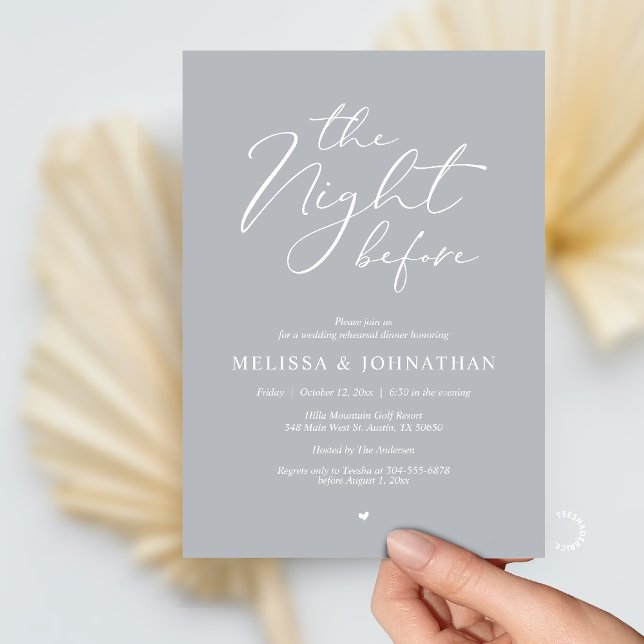 Invitación The Night Before Romantic Wedding Rehearsal Dinner (The Night Before Romantic Wedding Rehearsal Dinner Invitation card in Chill Grey)