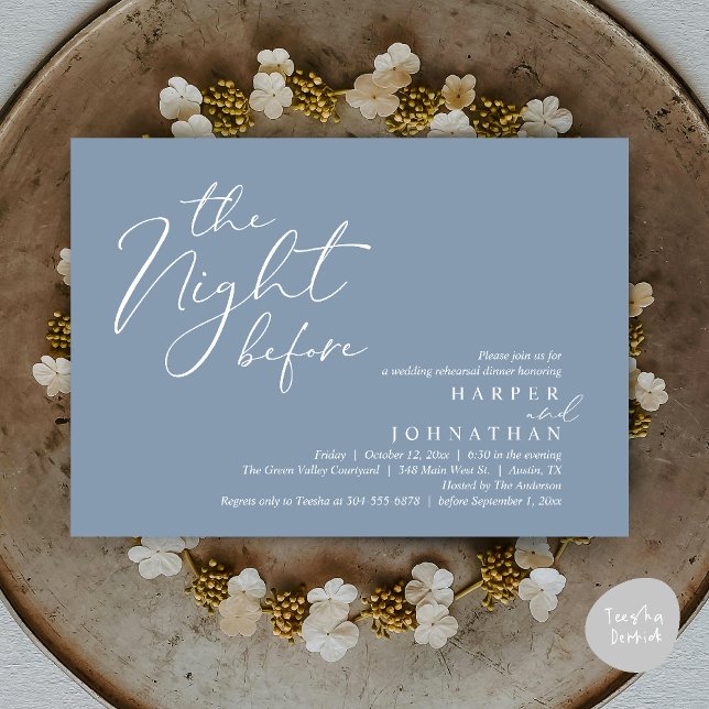 Invitación The Night Before Romantic Wedding Rehearsal Dinner (The Night Before Romantic Wedding Rehearsal Dinner Modern Invitation Card PDF Dusty Blue)