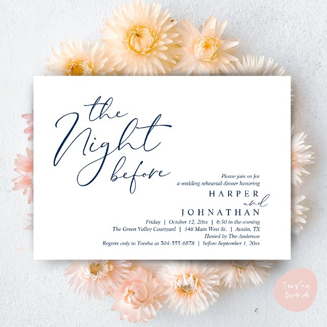 Invitación The Night Before Romantic Wedding Rehearsal Dinner (The Night Before Romantic Wedding Rehearsal Dinner Modern Invitation Card PDF Navy Blue)